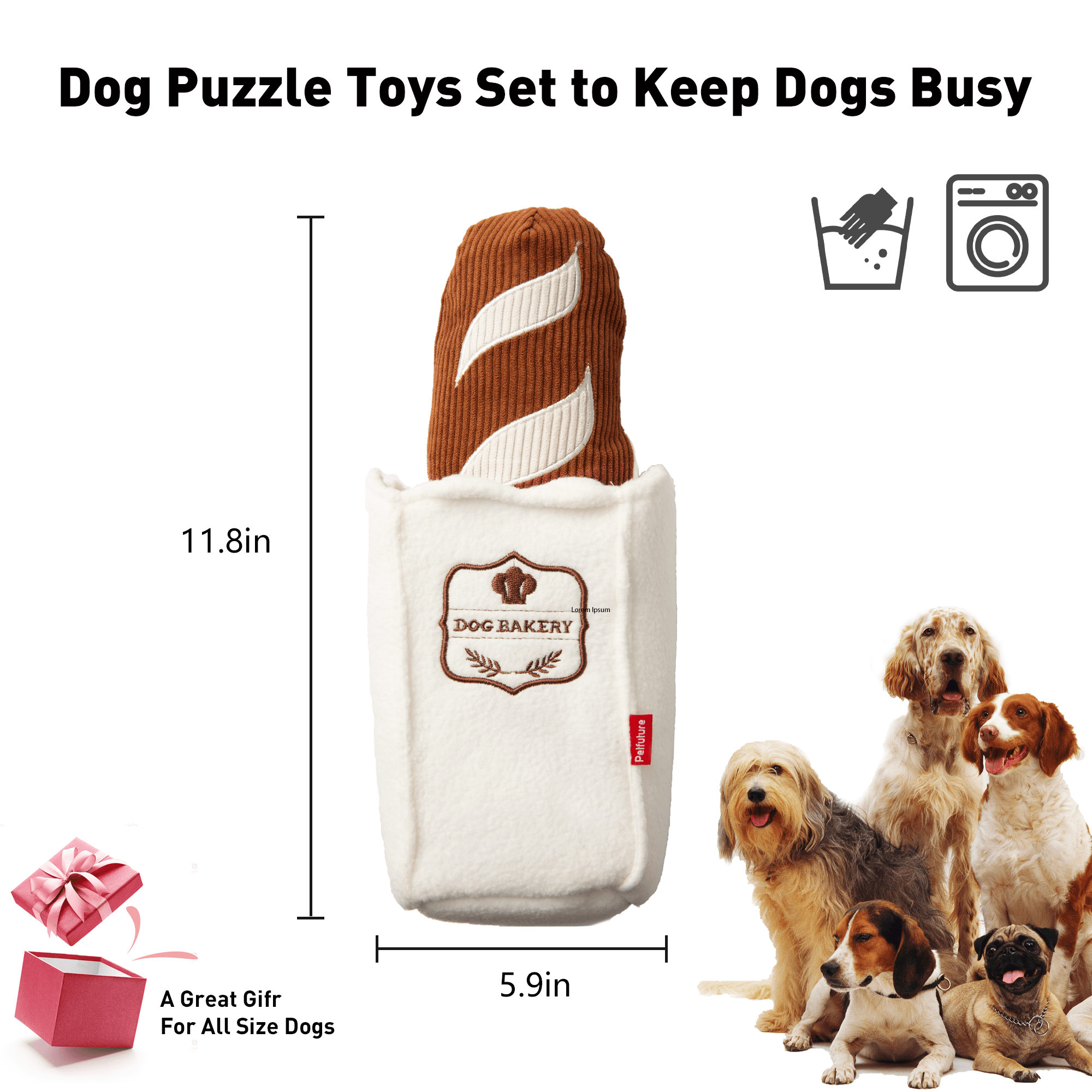Puzzle Feeder Baguette Dog Toy Interactive Enrichment Snuffle Toy, Treat Dispensing Plush Toy
