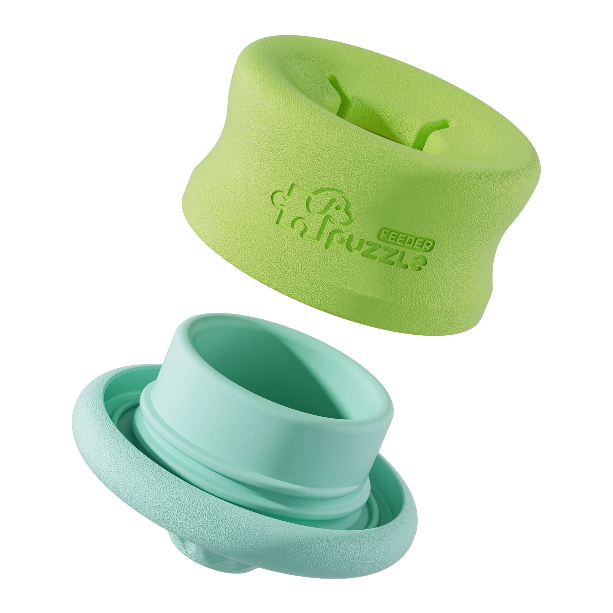 Two blue PuzzleFeeder™ Puzzle Lickpop interactive dog toys with textured surfaces and treat openings; great for enrichment, slow feeding, and freezable fun to keep your dog busy.