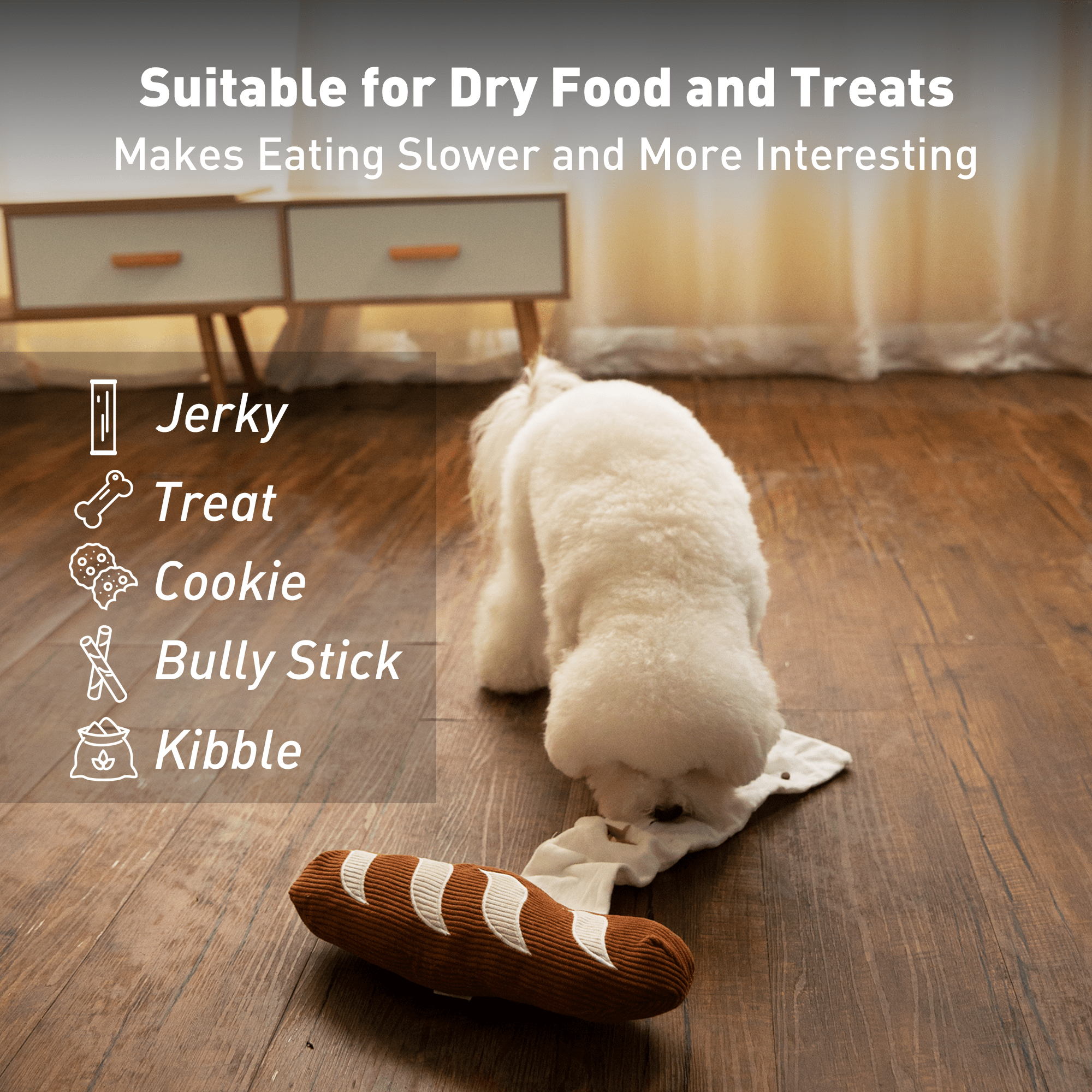 Puzzle Feeder Baguette Dog Toys Set, Interactive Enrichment Snuffle Toy with Squeakers, Crinkle Paper Treat Dispensing Plush Toy for Small Medium Large Dogs