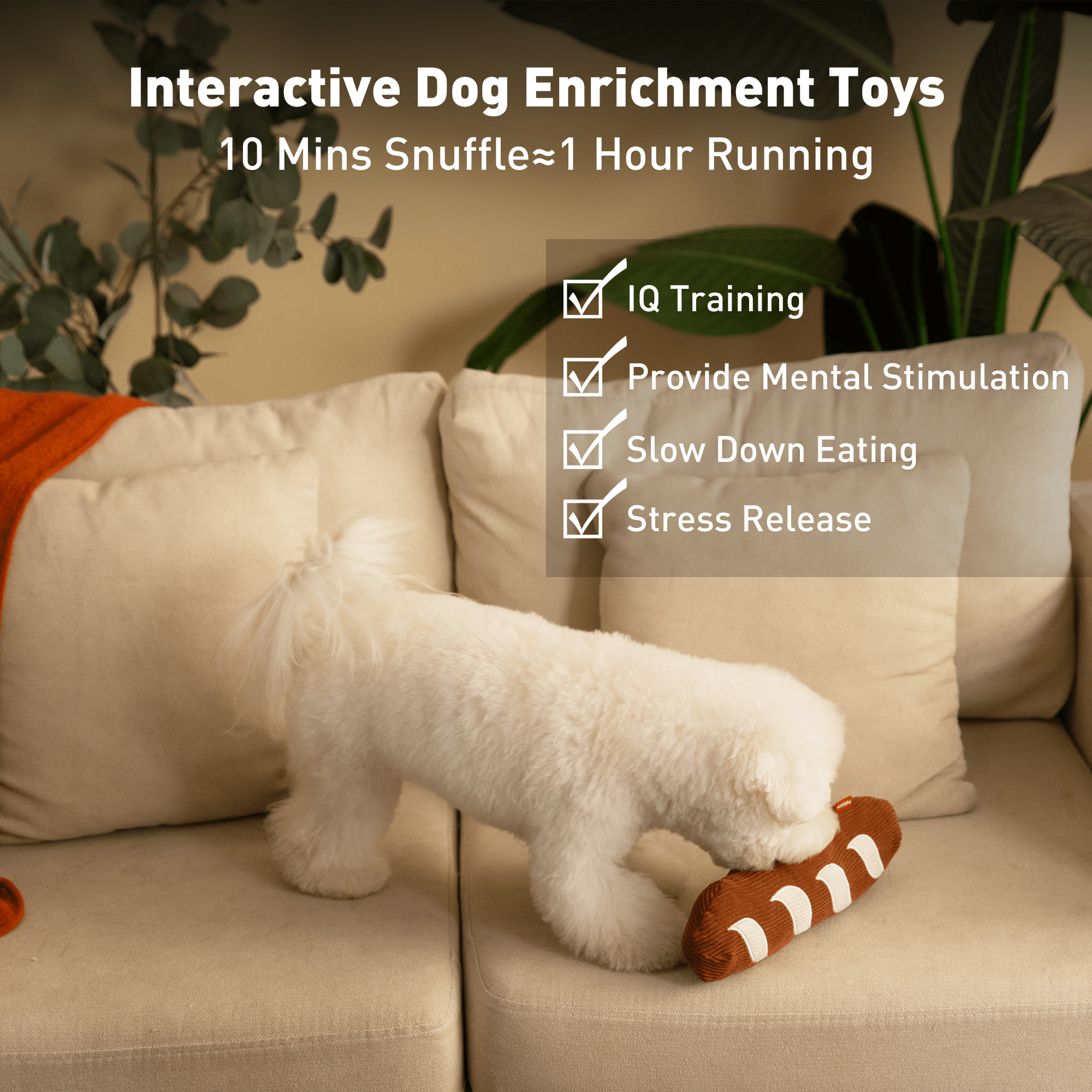 Puzzle Feeder Baguette Dog Toy Interactive Enrichment Snuffle Toy, Treat Dispensing Plush Toy