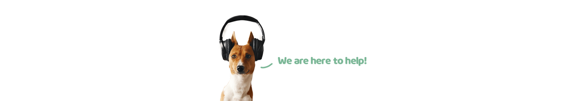 A dog wearing headphones with a message that reads "We are here to help!" and a nearby puzzle bowl invites you to slow down.