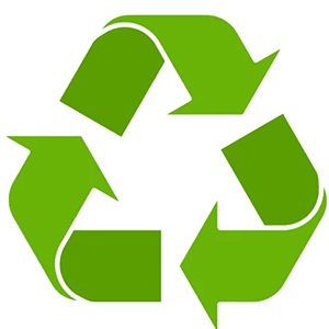 A green recycling symbol with three chasing arrows forming a triangle, resembling a puzzle that represents the process of recycling.
