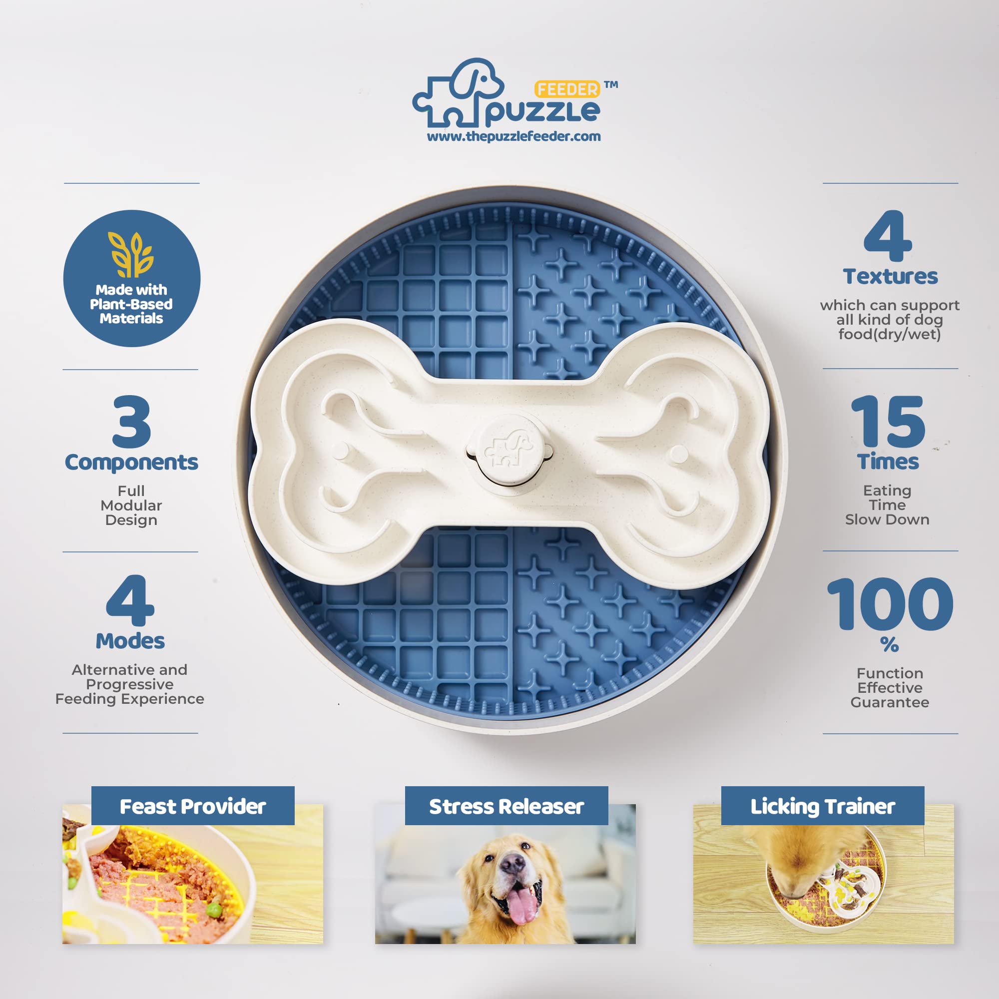 Puzzle Lick Bowl / An Universal Dog Feeding Solution (Lake-Blue)