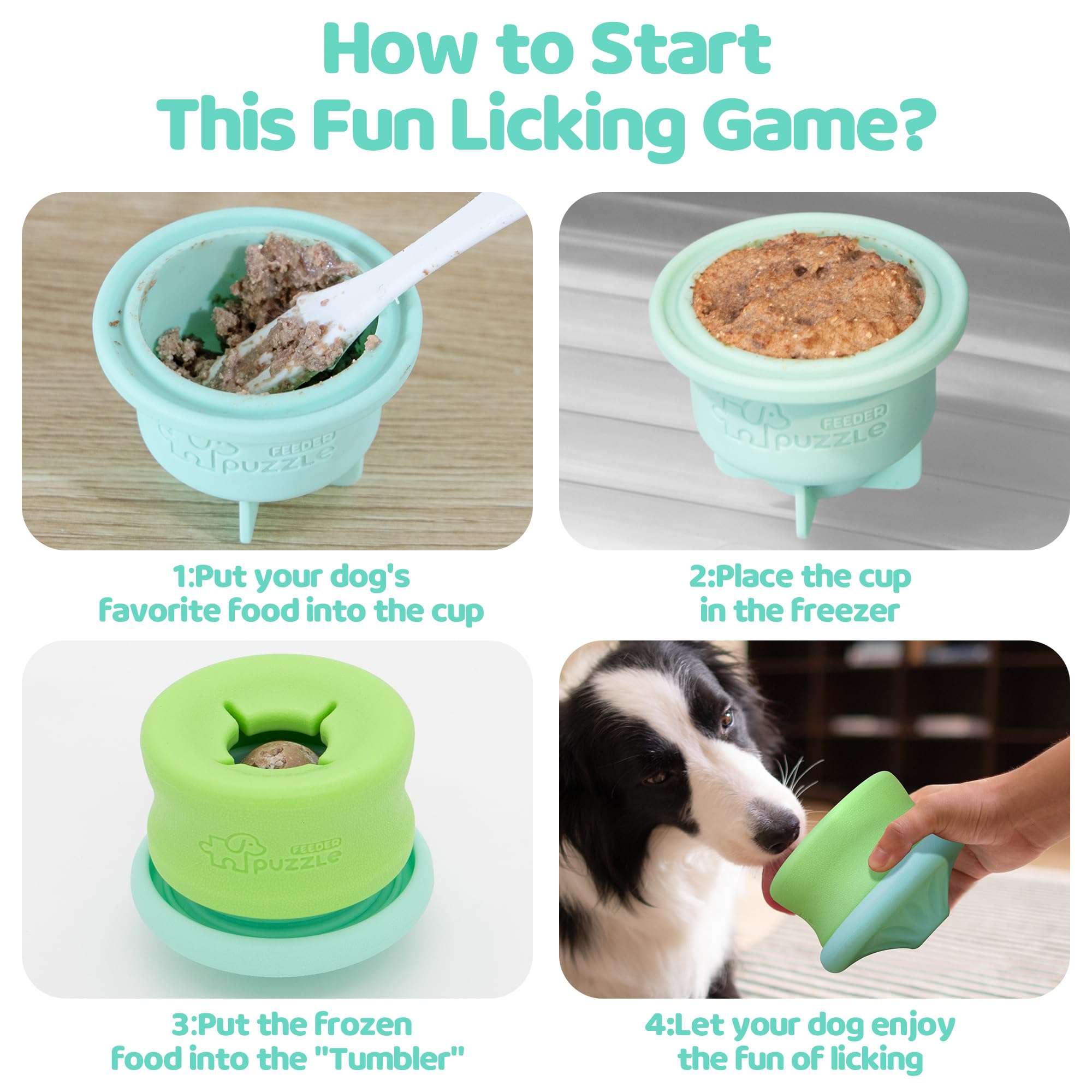 Follow this guide to use the PuzzleFeeder™ Puzzle Lickpop Blue: fill with food, freeze for freezable fun, then place in the dispenser. This interactive, slow feeding toy entertains your dog while dispensing treats and keeping them busy!.