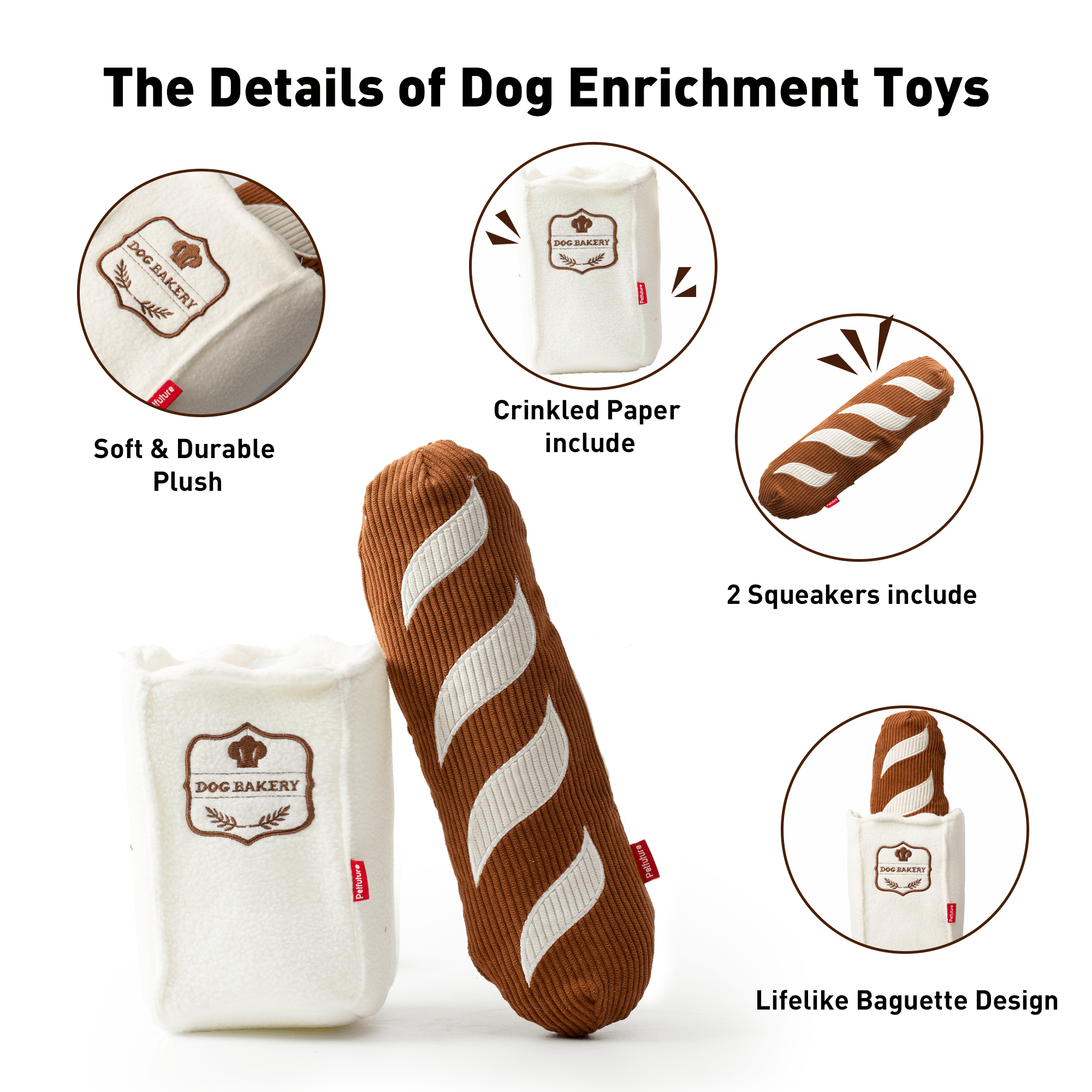 Puzzle Feeder Baguette Dog Toy Interactive Enrichment Snuffle Toy, Treat Dispensing Plush Toy